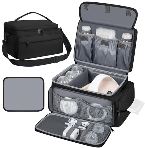 OCKLILY Breast Pump Bag for Spectra S1 S2, Pump Bag with Waterproof Mat for Pump Accessories, Portable Pump Carry Bag for Work, Travel and Family, Black