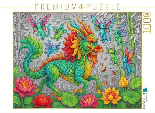 Puzzle · Chinesischer Qilin und Libellenkatzen | Magische Fabelwesen · 1000 Teile · Lege-Größe 64 × 48 cm · CALVENDO Puzzle