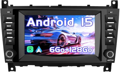 AWESAFE Autoradio Android 15 Compatible avec Classe C W203/CLC W203 [6Go+128Go] avec 4G LTE Carplay Android Auto 8 Pouces Écran Tacile GPS/Bluetooth/Mirrolink/SWC/Aide au Parking