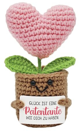 Meanju Patentante Geschenk - Pocket Hug Positive Gehäkelte Herzblume Puppe | Patentante Geschenk mit Deutsche Energiekarte,Weihnachten Patin Fragen Geschenk zur Schwangerschaft Verkünden & Babyparty