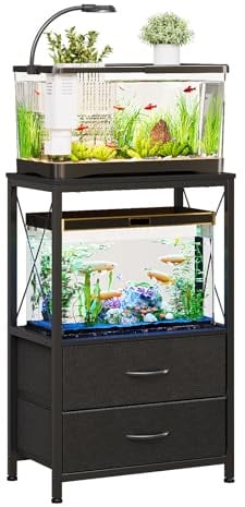 Welfuturer Aquariumständer, 38 L Aquarium-Ständer mit 2 Schubladen, Aquariumregal für 40 L Fisch, Schildkröten & Reptilienbecken, 2-stöckiger Aquarium Tisch, Rustikal Braun (Schwarz)