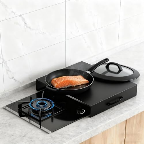 Gasherd Top Abdeckung Gaskochfeld-Abdeckplatten mit Griffen Herdabdeckplatte Herdplatten Abdeckplatte Gasbrenner für Kleine Häuser, Wohnungen und Küchen(Black,L13.78xW17.72xH2.76IN)