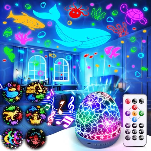 Ocean Sensory Lights Projector, White Noise Machine Baby Toys Gifts 1-8 old | 6 Films,15 Sounds,31 Colours,360 Rotation.Remote Timer Brightness Autism toys,Nursery Lamp,Newborn Toddler Gifts for Boys
