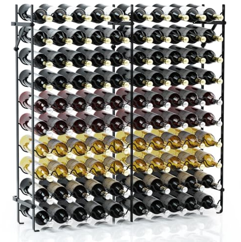 COSTWAY Casier à Bouteilles pour 100 Bouteilles, Étagère à Vin 10 Niveaux en Métal, Range Bouteille pour Vin Stable, Porte-Bouteille pour Bar, sous-Sol, Cave à Vin, Cuisine, Salle à Manger