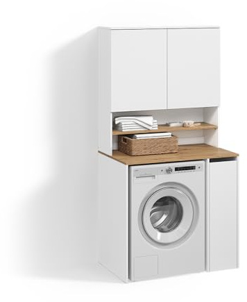 Livinity Waschmaschinenschrank Paolina, Weiß/Artisan, 93.6 x 88.2 cm | 2 Teile mit RegalZusätzlicher Stauraum über dem Gerät zur Aufbewahrung von Reinigungsmitteln und Zubehör