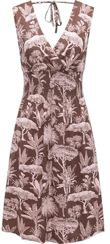 Ragwear Damen Sommerkleid leichtes Minikleid kurzes gemustertes Strandkleid mit V-Ausschnitt Aini Print Dark Choco Gr. M