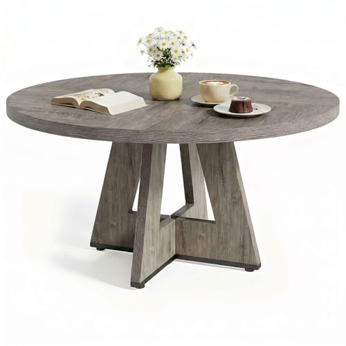 LITTLE TREE Runder Esstisch 120 cm, Esszimmertisch mit Holzsockel für 4–6 Personen, Kleiner Küchentisch im Minimalistischen Design, für Wohnzimmer Balkon Esszimmer, Grau