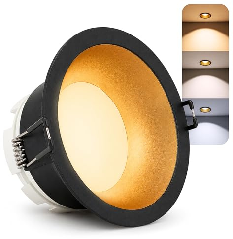 SSC-LUXon GEXIA Einbaustrahler schwarz-gold Ø110mm GX53 3W 3 Lichtfarben | Deckenspot schwarz-gold - warm / neutral / kalt per Schalter, für Küche, Flur & Schlafzimmer, inkl. GX53 LED