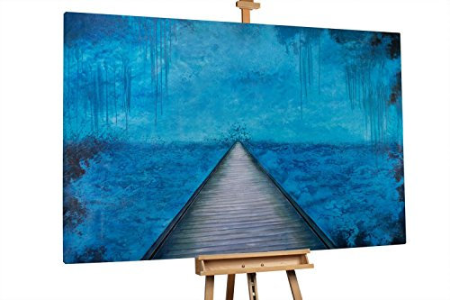 KunstLoft® XXL Gemälde 'Bridge of Breakers' 180x120cm | original handgemalte Bilder | Brücke Blau Wasser Steg | Leinwand-Bild Ölgemälde einteilig groß | Modernes Kunst Ölbild
