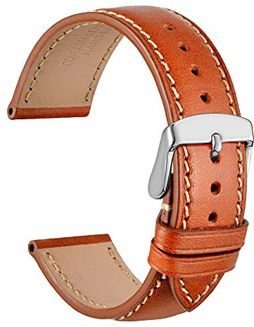 WOCCI 20mm Bracelet de Montre en Cuir Italien avec Boucle Argentée (Marron Doré)
