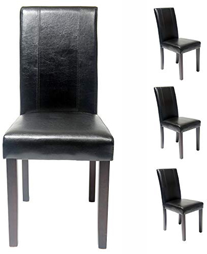 Set of 4 Faux Leather Dining Chairs For Home & Commercial Restaurants [Brown* Black* Red* Beige*] (Black)