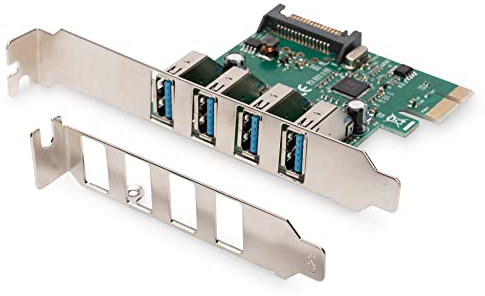 DIGITUS IO-Karte - PCIe - USB 3.0 Schnittstellen-Karte - 4-Port USB Typ-A - Max. 5 Gbit/s - Chipsatz VL805