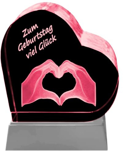 Kaltner Präsente Stimmungslicht Geburtstagdeko: LED Kerze / 3D Kristall/Herz aus Glas/Glasblock/Deko Geburtstag, Geburtstagstisch, Tischdeko, Geburtstagsparty