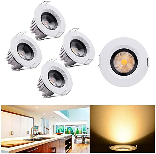 Elitlife 5er LED Einbaustrahler Set, 3W Warmweiß Mini Einbaustrahler mit Transformer LED Deckeneinbaustrahler Schwenkbar COB Deckenspots Aluminium LED [Energieklasse F]