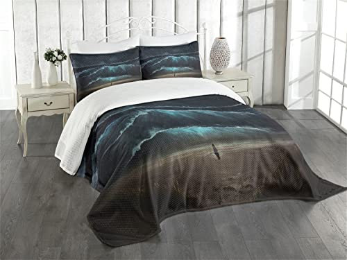ABAKUHAUS Nachtozean Tagesdecke Set, Gothic-Welle Allein Frau, Set mit Kissenbezügen Waschbar, für Doppelbetten 264 x 220 cm, Taupe Kadett