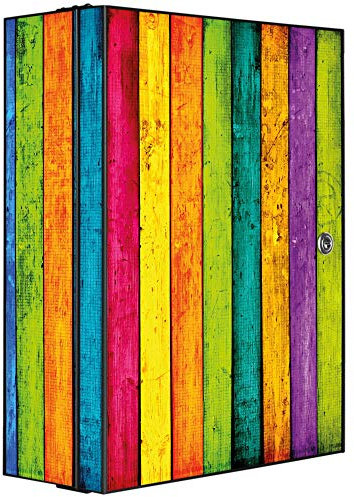banjado® XXL Medizinschrank abschliessbar mit Motiv Bunte Holzlatten 35x46x15cm - großer Arzneischrank/Medikamentenschrank aus Metall zur Medikamenten Aufbewahrung - Apothekerschrank3 Schlüssel