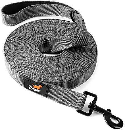 Toozey Dog Training Lead, 10m Long Dog Lead for Large Dogs with Storage Bag and Padded Handle, Robust Polypropylene Material, Dog Training Lead for Dogs, Bonus Foldable Dog Bowl, Gray