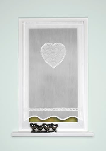 HOME WOHNIDEEN 54517 Corazon, Fenster-/Türbehang, aus Batist, gebogt, mit Häkelborte, Tunneldurchzug, Farbe: Weiß, Maße (h x b): (100 x 90 cm), White, 054517-0101 100 X 90