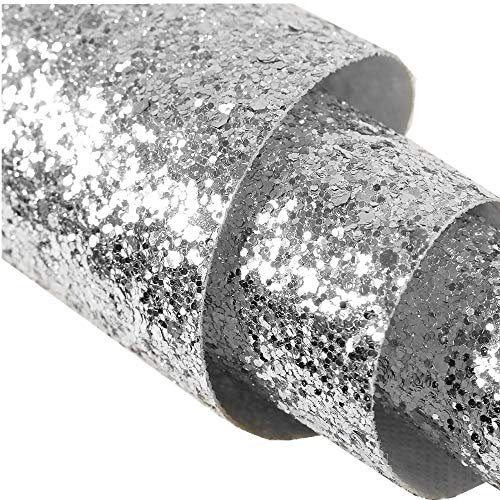 DHHOUSE Argent Paillettes Papier Peint, Auto-adhésif Glitter Papier Peint 44 cm x 5 m