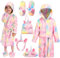 JOYIN Einhorn Bademantel Kinder mit Kapuze Nachtwäsche mit Augenbinde, Tasche, Hausschuhe und Stirnband, S
