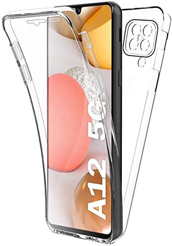 AURSTORE Coque pour Samsung Galaxy A12 5G(6.5 Pouce) Protection intégrale Avant + Arrière en Rigide, Housse Etui Pochette Tactile Protection 360 degré Antichoc (Transaparent)