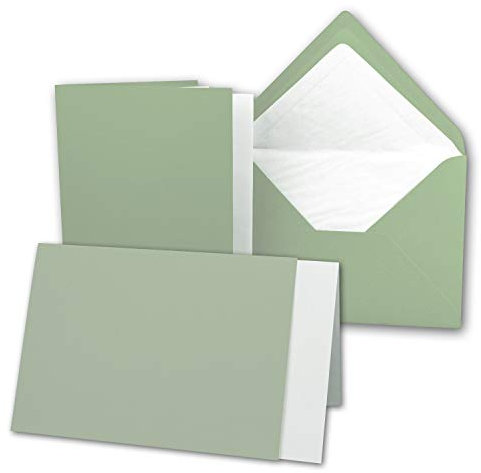 10x Karten-Set DIN B6-12 x 17 cm - 120 x 170 mm - Falt-Karten mit Brief-Umschlägen & Einlege-Blättern - Gerippte Struktur Oberfläche - Olive-Grün - Vintage Einladungskarten