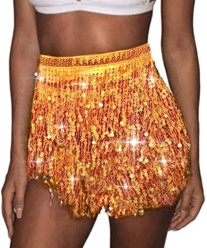 Ushiny Sparkle Paillette Fringe Mini Röcke Sparkly Tassel Rave Kostüm Festvial Shorts für Damen