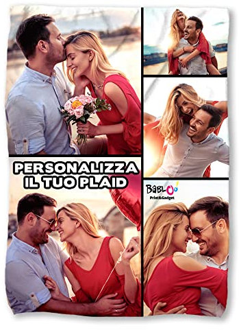 Babloo Coperta Personalizzata in Pile Plaid Personalizzato con Fotocollage e Dedica Idea Regalo per Ogni Occasione Personalizzabile 150X200cm