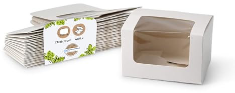 BIOZOYG Cupcake-Box Patisserie-Schachtel 13x11 cm weiße Pappe Falt-Box 8 cm hoch I Gebäck-Karton mit Sichtfenster I Muffinboxen Geschenkkarton mit Klappdeckel I Kuchenbox rechteckig 400er Pack