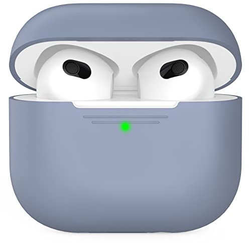 AHASTYLE Case per Airpods 3 Case Cover, Custodia Protettiva in Silicone [LED Anteriore Visibile][Supporto Ricarica Wireless] Compatìbile con Apple Airpods 3 2021 (Grigio Lavanda)