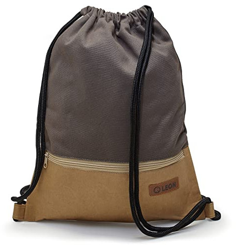 By Bers LEON Kork bzw Schlange Turnbeutel mit Innentaschen Reißverschluss Rucksack Beutel Tasche Damen Männer Gym Bag Draw String (TB_Papier_Braun)