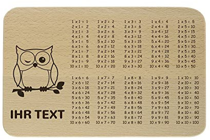 gravur-fabrik.de – personalisierbares 1x1 Frühstücksbrettchen aus Holz – Eule – graviertes Holzbrett zum Frühstücken, Schneiden – Geschenkidee zur Einschulung (23 x 15 x 1 cm)