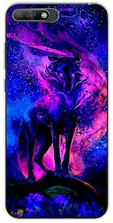 KARTXITAI Hülle Kompatibel mit Huawei Y6 2018, Stoßfeste Schutzhülle mit Weiche Silikon Bumper Case Handyhülle Anti-Kratzt Transparent Rückseite - Wolf