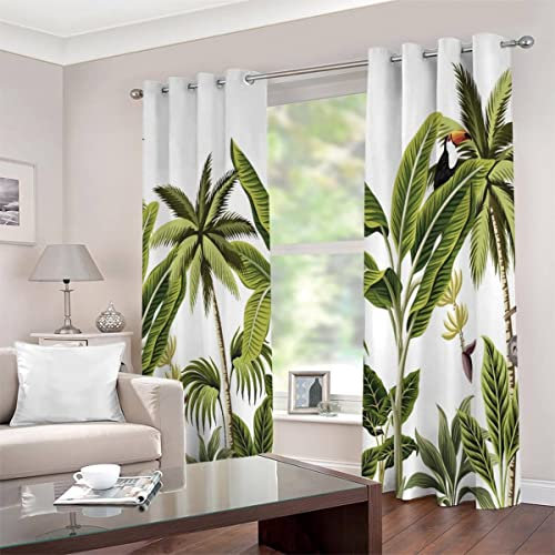 JIARAO Vorhänge mit Ösen 2er Set Blickdichte Vorhänge Tropische Tiere Gardinen Uv Schutz Vorhänge Grüne Palme Kinderzimmer Mädchen Jungen Vorhänge 140 x 160 cm BxH