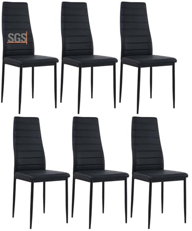 buybyroom Esszimmerstühle 6er Set Metall Küchenstuhl, Esstisch Stuhl Bequemer Polsterstuhl SitzfläChe,Schwarz