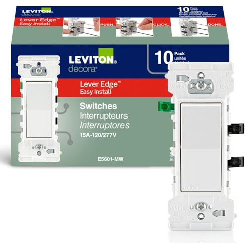 Leviton Lever Edge 15 Amp Single Pole Rocker Switch, 10-Pack, E5601-MW, White