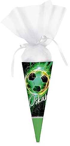 Striefchen® bedruckte Schultüte für Jungen mit verschiedenen Motiven zur Auswahl, 2 Größen, personalisiert mit Wunschname (Fußball 28 cm)