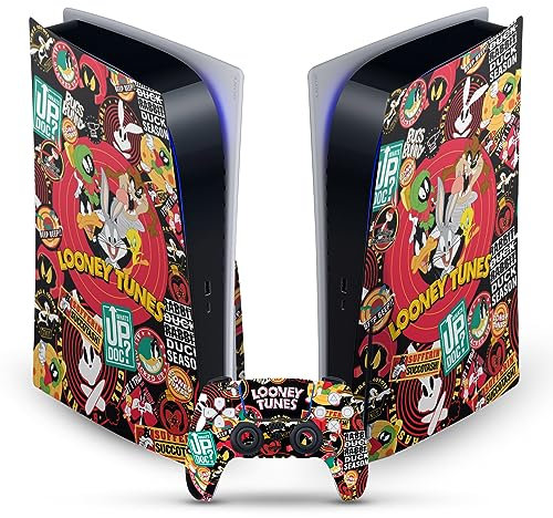Head Case Designs Officially Licensed Looney Tunes Sticker Collage Graphics and Characters Vinyl Faceplate Gaming Skin Decal Compatible With Sony PlayStation 5 PS5 Disc Console & DualSense Controller
