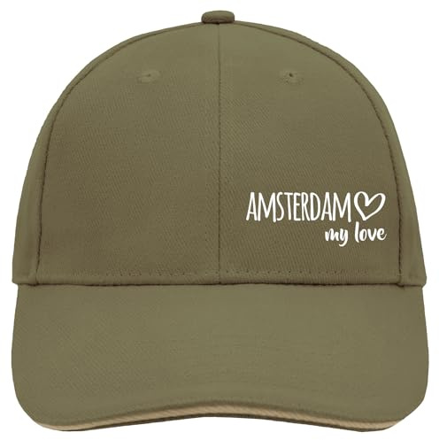 Huuraa Cappy Mütze Amsterdam My Love Olive/Beige Baumwolle 6-Panel Kappe Geschenkidee