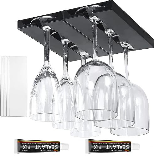 ROLMZJX 2 Pièces Porte verres suspendu, Support à Verre à Vin Suspendu, Support à Verre à Vin sous Armoire, Auto-adhésif Porte-Verres à Pied Suspendu pour Maison, Bar, Cuisine, Restaurant (Noir)