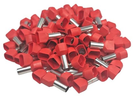 100 pcs Double Entry Cord End Cable Terminals Insulated Wiring Bootlace Ferrules 0.5mm² - 16mm² (Red - 10.0mm²)