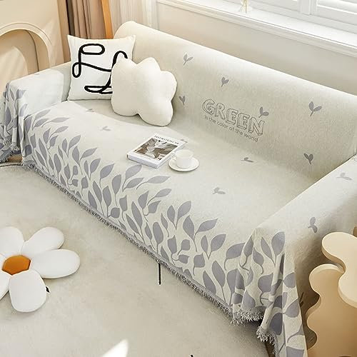 Couch Überzug 180x420cm, Blätter Muster Sofa Überzug 4 Sitzer Sofa Überzug Abwaschbar Hellviolett Grau Sofa Überzug für Wohnlandschaft