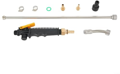 RANRAO Varita pulverizadora universal de latón, 1/4 y 3/8 pulgadas, con 2 abrazaderas de manguera (72 cm), boquilla ajustable y mango con bloqueo