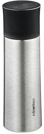 Relaxdays Trinkflasche Edelstahl, 400 ml, auslaufsicher, Kalt- & Heißgetränke, Vakuum Isolierflasche mit Becher, Silber