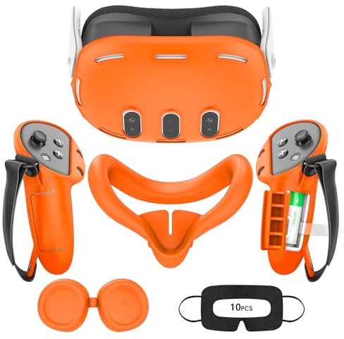 Tyasoleil VR Accessories for Meta Quest 3, VR Silicone Protective Case for Meta Quest 3, with Battery Opening Cover, Include Controller Grip Leather Cover, VR Shell Cover, Face Cover, Lens Cover