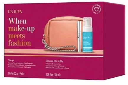 Pupa Vamp Mascara Set Regalo Donna Mousse Me Softly Detergente Viso 100ml Con Pochette Rosa Confezione