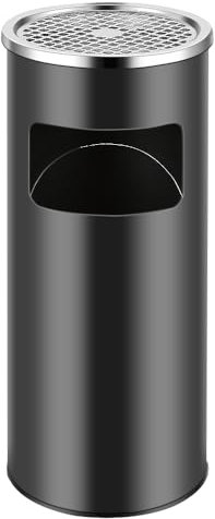Supfine Papelera con cenicero para interior y exterior Papelera Cenicero sobre pie con cubo interior 12 L, Papelera de acero inoxidable 30 L para hotel, entrada, oficina, jardín exterior (1, Negro)