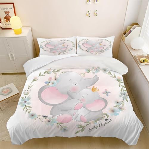 SMchwbc Elefant Bettwäsche 135x200 Kinderbettwäsche Elefant Für Jungen Mädchen, Elephant Bettwäsche-Set 3D Drucken Mikrofaser Elefant Wildtier Bettbezug Und Kissenbezug (135 x 200 cm,7)
