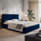 MOTIVENA Dalia Chesterfield Polsterbett 160x200 mit Bettkasten, Chesterfield Bett 160x200 mit Stauraum, Bett Kopfteil Samt, ohne Matratze, Bett Samt, Polsterbett 160x200 Blau Dunkelblau