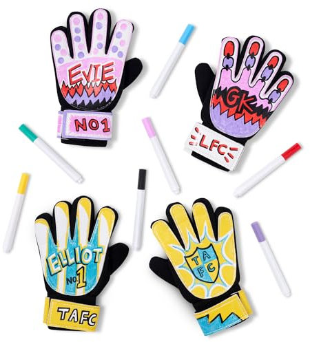 LION SPORTSWEAR Design Your Own Goalkeeper Gloves - Includes 7 Colourful Pens - Creative Football Gift For Kids